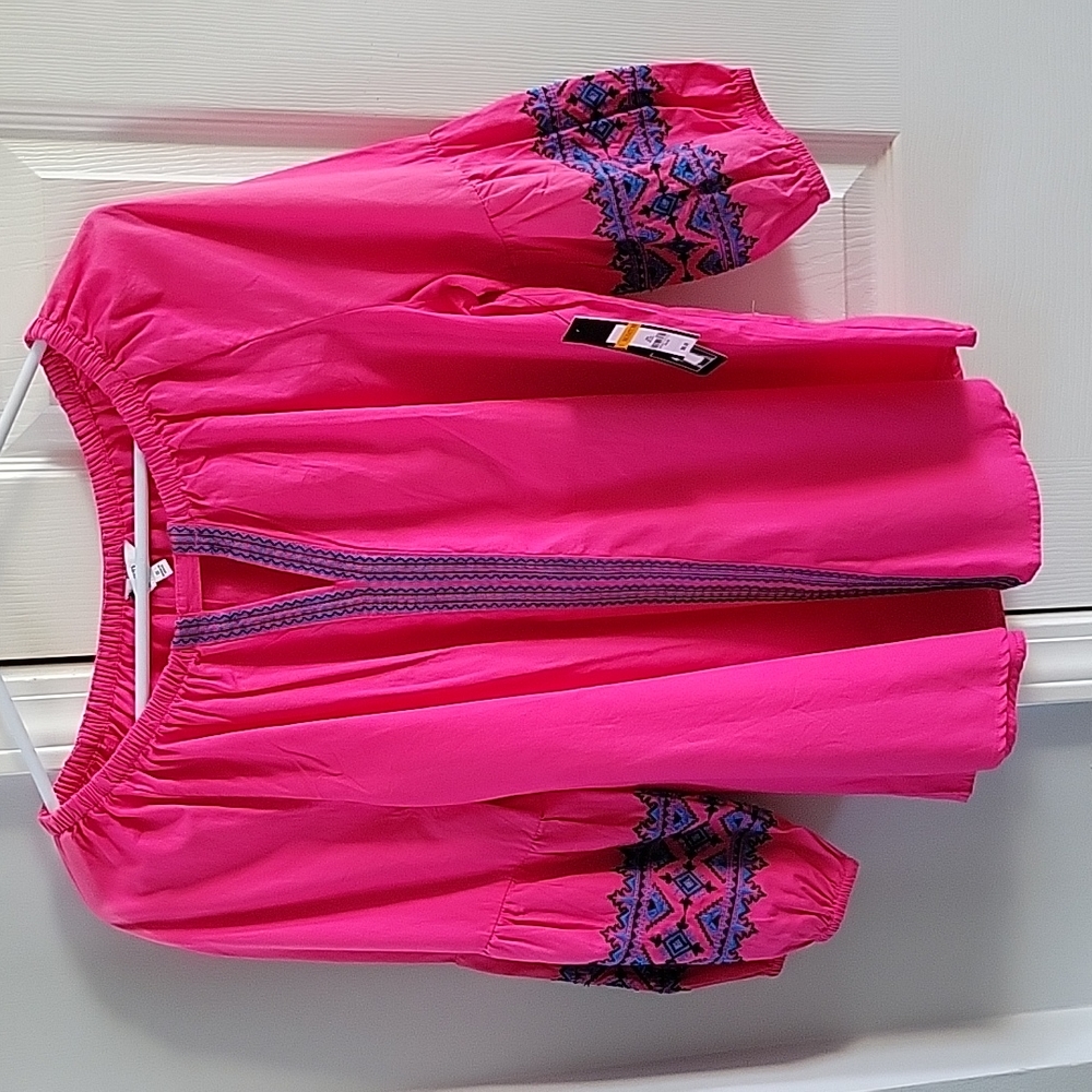 NWT- Crown & Ivy Small Hot Pink/Blue New LS Blouse